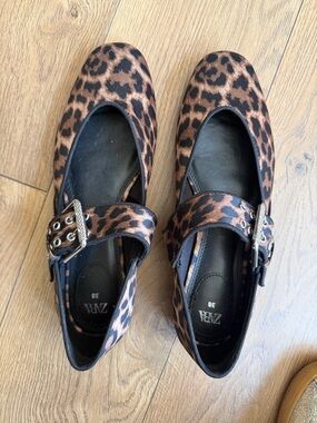Zara Leopard-Print Mary Jane Flats in Brown and Black